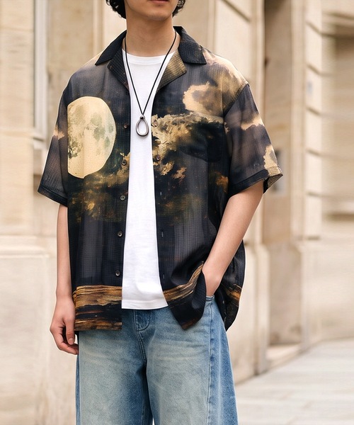 antiqua(アンティカ)の「ムーンプリント アート柄 シャツ(シャツ/ブラウス・レディース・ブラック・ONESIZE)」の20枚目の写真