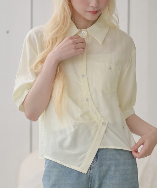 接触冷感 ポケット カシュクール風 半袖 シャツ（シャツ/ブラウス