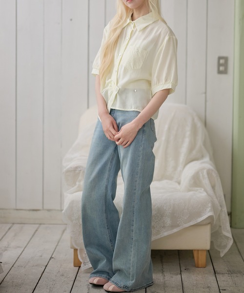 LiLIN(リリン)の「接触冷感 ポケット カシュクール風 半袖 シャツ(シャツ/ブラウス・レディース・ホワイト/イエロー/ブルー・FREE)」の5枚目の写真