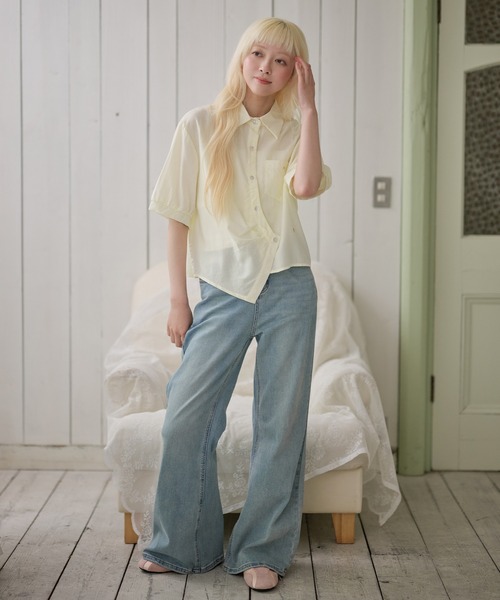 LiLIN(リリン)の「接触冷感 ポケット カシュクール風 半袖 シャツ(シャツ/ブラウス・レディース・ホワイト/イエロー/ブルー・FREE)」の7枚目の写真