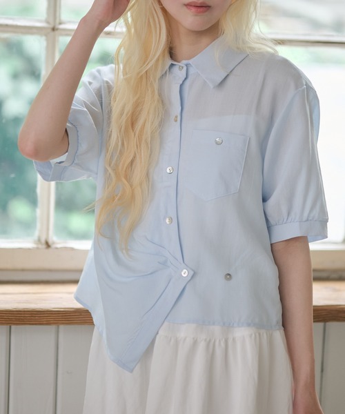 LiLIN(リリン)の「接触冷感 ポケット カシュクール風 半袖 シャツ(シャツ/ブラウス・レディース・ホワイト/イエロー/ブルー・FREE)」の14枚目の写真