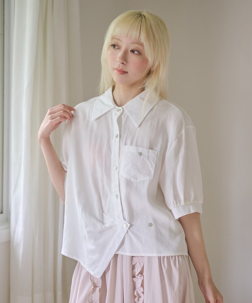 LiLIN(リリン)の「接触冷感 ポケット カシュクール風 半袖 シャツ(シャツ/ブラウス・レディース・ホワイト/イエロー/ブルー・FREE)」の8枚目の写真