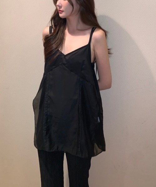 LUCPY(ラクピー)の「フレアキャミチュニックトップス ノースリーブ フェミニン きれいめ(その他トップス・レディース・ブラック/ホワイト・FREE)」の2枚目の写真
