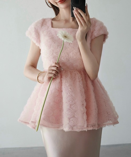 Meiru(メイル)の「フラワーチュールペプラムブラウス(シャツ/ブラウス・レディース・ピンク/ブルー/アイボリー・LARGE/SMALL/MEDIUM)」の17枚目の写真