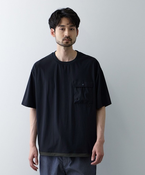NAVY（ネイビー）の「【SARARI/サラリ】 接触冷感 極冷フラップポケット UVカットTシャツ（Tシャツ/カットソー・メンズ・ライトグレー/チャコールグレー/ネイビー/ブラック・S/M/L/XL）」の4枚目の写真