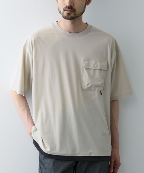 NAVY（ネイビー）の「【SARARI/サラリ】 接触冷感 極冷フラップポケット UVカットTシャツ（Tシャツ/カットソー・メンズ・ライトグレー/チャコールグレー/ネイビー/ブラック・S/M/L/XL）」の8枚目の写真
