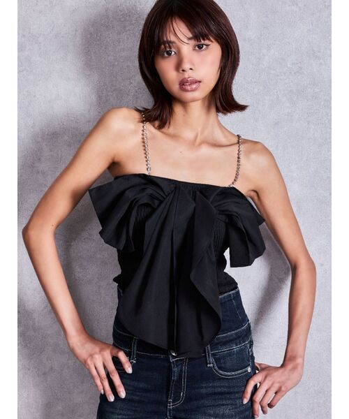 GYDA（ジェイダ）の「ビジューストーンストラップ2WAYリボンブラウス（シャツ/ブラウス・レディース・ブラック/オフホワイト・FREE）」の2枚目の写真