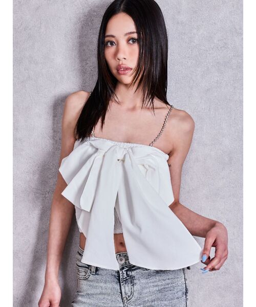 GYDA（ジェイダ）の「ビジューストーンストラップ2WAYリボンブラウス（シャツ/ブラウス・レディース・ブラック/オフホワイト・FREE）」の3枚目の写真