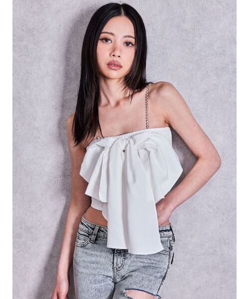 GYDA（ジェイダ）の「ビジューストーンストラップ2WAYリボンブラウス（シャツ/ブラウス・レディース・ブラック/オフホワイト・FREE）」の4枚目の写真