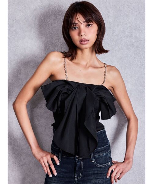 GYDA（ジェイダ）の「ビジューストーンストラップ2WAYリボンブラウス（シャツ/ブラウス・レディース・ブラック/オフホワイト・FREE）」の8枚目の写真