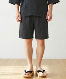メンズショートパンツ 先染め布帛しじら織り 接触冷感 フロントファスナー付き