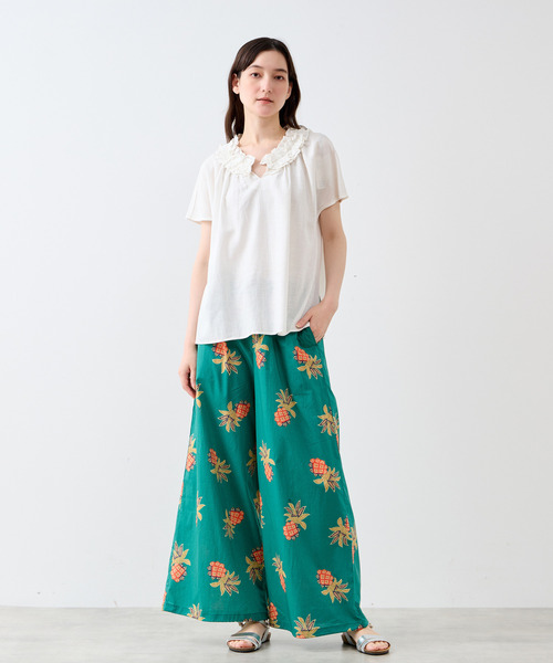 LOGEMENT DE CLAIRE（ロジュモンドクレール）の「【LOURMARIN】リバティワイドドロストパンツ（その他パンツ・レディース・グリーン/オレンジ・3/2）」の5枚目の写真