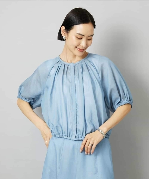 MICHEL KLEIN（ミッシェル・クラン）の「[セットアップ対応]デニムライク ギャザーブラウス（シャツ/ブラウス・レディース・ネイビー/ダークインディゴブルー・40/38）」の2枚目の写真