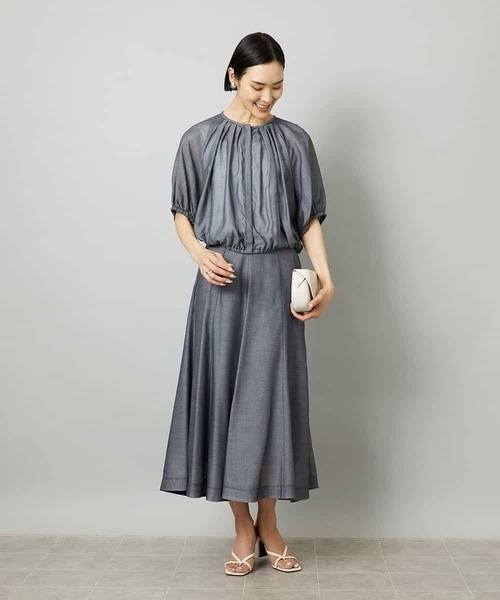 MICHEL KLEIN（ミッシェル・クラン）の「[セットアップ対応]デニムライク ギャザーブラウス（シャツ/ブラウス・レディース・ネイビー/ダークインディゴブルー・40/38）」の22枚目の写真