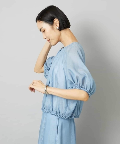 MICHEL KLEIN（ミッシェル・クラン）の「[セットアップ対応]デニムライク ギャザーブラウス（シャツ/ブラウス・レディース・ネイビー/ダークインディゴブルー・40/38）」の19枚目の写真