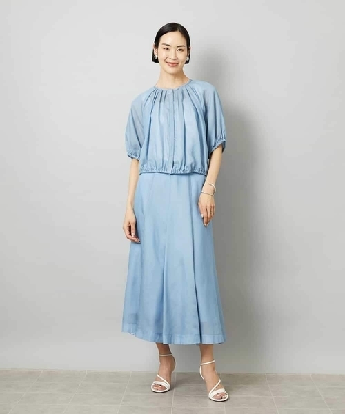 MICHEL KLEIN（ミッシェル・クラン）の「[セットアップ対応]デニムライク ギャザーブラウス（シャツ/ブラウス・レディース・ネイビー/ダークインディゴブルー・40/38）」の18枚目の写真