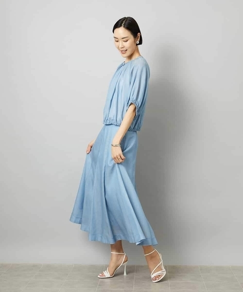 MICHEL KLEIN（ミッシェル・クラン）の「[セットアップ対応]デニムライク ギャザーブラウス（シャツ/ブラウス・レディース・ネイビー/ダークインディゴブルー・40/38）」の17枚目の写真