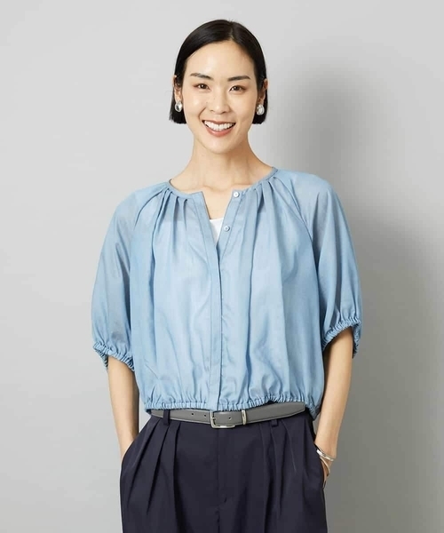 MICHEL KLEIN（ミッシェル・クラン）の「[セットアップ対応]デニムライク ギャザーブラウス（シャツ/ブラウス・レディース・ネイビー/ダークインディゴブルー・40/38）」の15枚目の写真