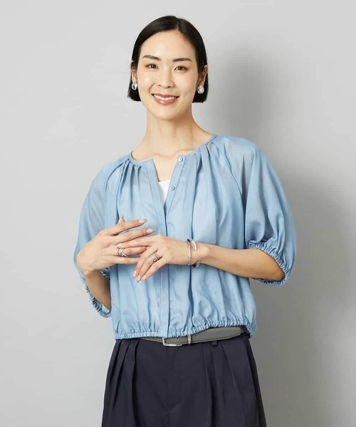 MICHEL KLEIN（ミッシェル・クラン）の「[セットアップ対応]デニムライク ギャザーブラウス（シャツ/ブラウス・レディース・ネイビー/ダークインディゴブルー・40/38）」の14枚目の写真