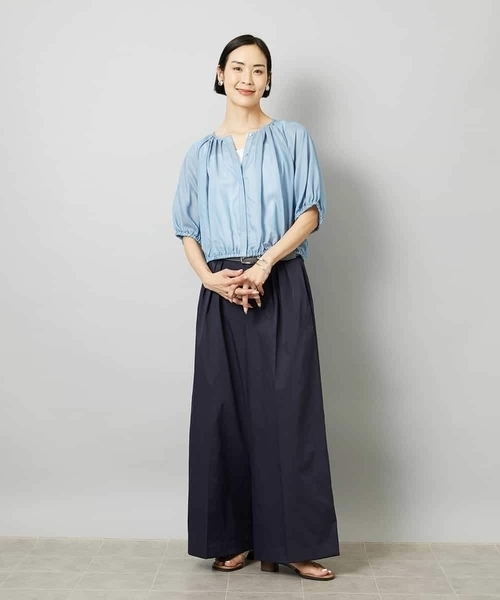 MICHEL KLEIN（ミッシェル・クラン）の「[セットアップ対応]デニムライク ギャザーブラウス（シャツ/ブラウス・レディース・ネイビー/ダークインディゴブルー・40/38）」の13枚目の写真
