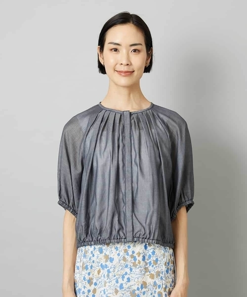 MICHEL KLEIN（ミッシェル・クラン）の「[セットアップ対応]デニムライク ギャザーブラウス（シャツ/ブラウス・レディース・ネイビー/ダークインディゴブルー・40/38）」の11枚目の写真