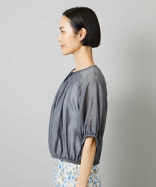 MICHEL KLEIN（ミッシェル・クラン）の「[セットアップ対応]デニムライク ギャザーブラウス（シャツ/ブラウス・レディース・ネイビー/ダークインディゴブルー・40/38）」の10枚目の写真