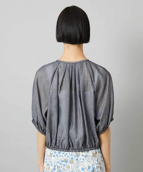 MICHEL KLEIN（ミッシェル・クラン）の「[セットアップ対応]デニムライク ギャザーブラウス（シャツ/ブラウス・レディース・ネイビー/ダークインディゴブルー・40/38）」の9枚目の写真