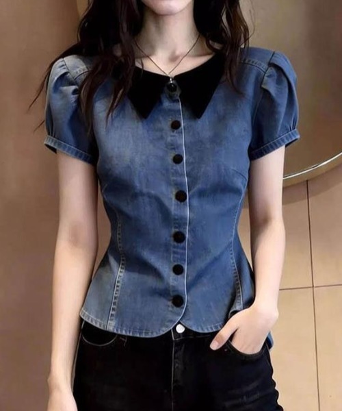 semplice（センプリチェ）の「シャツ【韓国ファッション】（シャツ/ブラウス・レディース・ブルー・M/S/XL/L）」の2枚目の写真