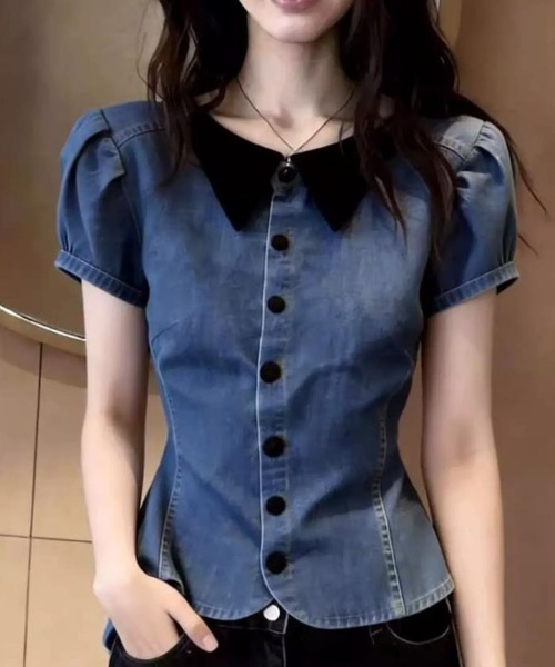 semplice（センプリチェ）の「シャツ【韓国ファッション】（シャツ/ブラウス・レディース・ブルー・M/S/XL/L）」の3枚目の写真