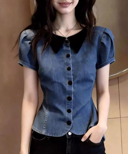 semplice（センプリチェ）の「シャツ【韓国ファッション】（シャツ/ブラウス・レディース・ブルー・M/S/XL/L）」の5枚目の写真