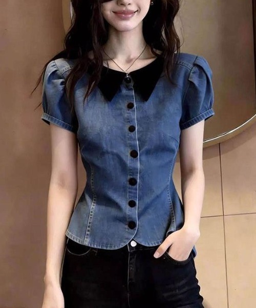 semplice（センプリチェ）の「シャツ【韓国ファッション】（シャツ/ブラウス・レディース・ブルー・M/S/XL/L）」の7枚目の写真