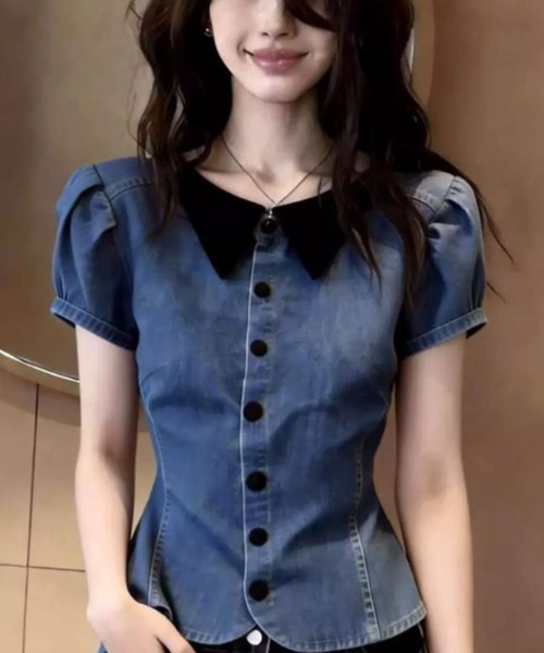semplice（センプリチェ）の「シャツ【韓国ファッション】（シャツ/ブラウス・レディース・ブルー・M/S/XL/L）」の10枚目の写真