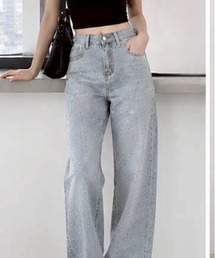 semuse（セミューズ）の「ビジュー付きハイウエストデニムストレートパンツ（デニムパンツ）」