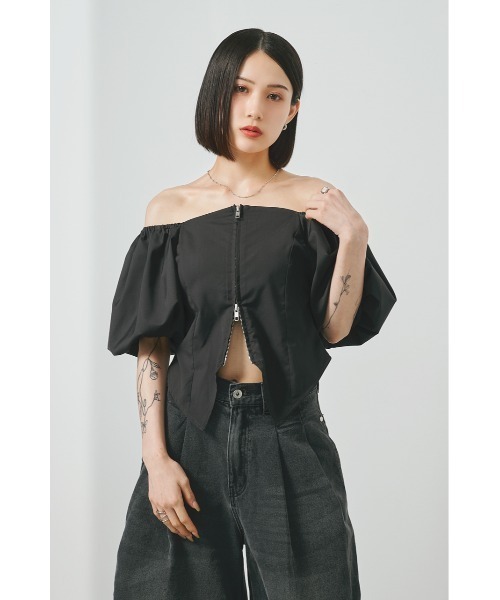 SHEL’TTER（シェルター）の「オフショルバルーンスリーブダブルジップトップス（シャツ/ブラウス・レディース・カーキ/ダークグレー・FREE）」の21枚目の写真