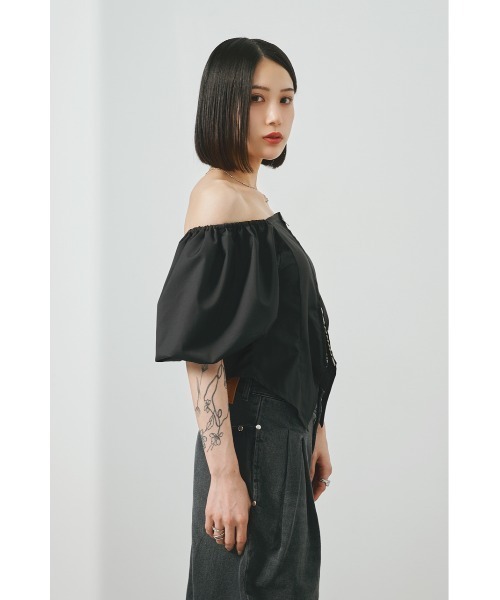 SHEL’TTER（シェルター）の「オフショルバルーンスリーブダブルジップトップス（シャツ/ブラウス・レディース・カーキ/ダークグレー・FREE）」の12枚目の写真