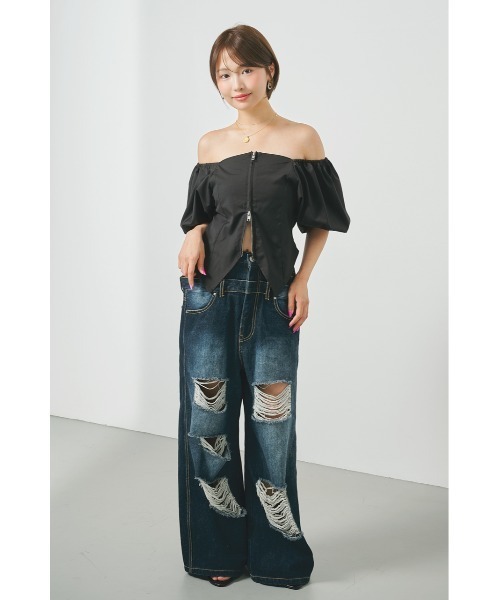 SHEL’TTER（シェルター）の「オフショルバルーンスリーブダブルジップトップス（シャツ/ブラウス・レディース・カーキ/ダークグレー・FREE）」の22枚目の写真