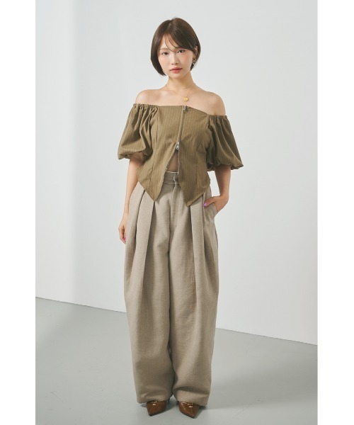 SHEL’TTER（シェルター）の「オフショルバルーンスリーブダブルジップトップス（シャツ/ブラウス・レディース・カーキ/ダークグレー・FREE）」の17枚目の写真