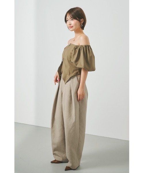 SHEL’TTER（シェルター）の「オフショルバルーンスリーブダブルジップトップス（シャツ/ブラウス・レディース・カーキ/ダークグレー・FREE）」の9枚目の写真