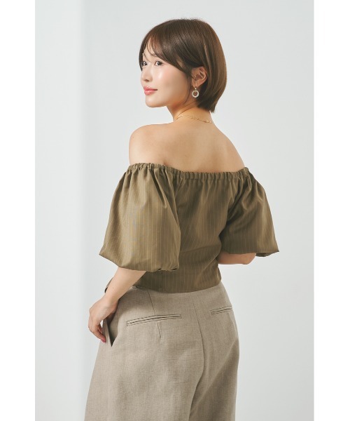 SHEL’TTER（シェルター）の「オフショルバルーンスリーブダブルジップトップス（シャツ/ブラウス・レディース・カーキ/ダークグレー・FREE）」の3枚目の写真