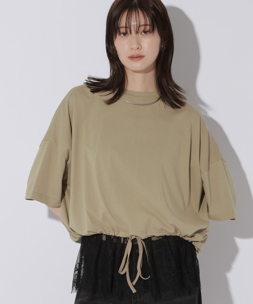 LAKOLE(ラコレ)の「<接触冷感>ドロストTEE / 1045292(Tシャツ/カットソー・レディース・ブラック/オフホワイト/サンドグレー/セージグリーン・FREE)」の3枚目の写真