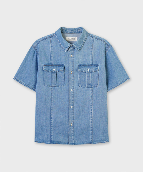 PLAC（プラック）の「ステッチポケットデニム半袖シャツミッドブルー（シャツ/ブラウス・メンズ・その他・MEDIUM/LARGE/X-LARGE）」の4枚目の写真