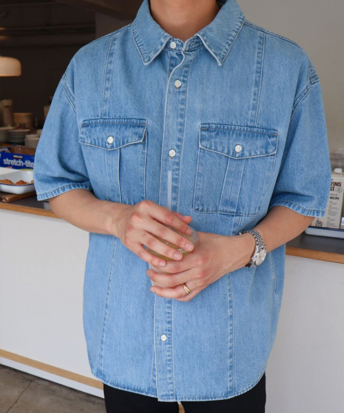 PLAC（プラック）の「ステッチポケットデニム半袖シャツミッドブルー（シャツ/ブラウス・メンズ・その他・MEDIUM/LARGE/X-LARGE）」の7枚目の写真