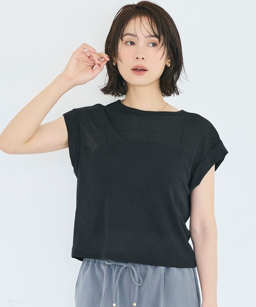 coca(coca)(コカ)の「シアージョーゼットフレンチスリーブTシャツ(Tシャツ/カットソー・レディース・ホワイト/ブラック・L/M/S)」の1枚目の写真