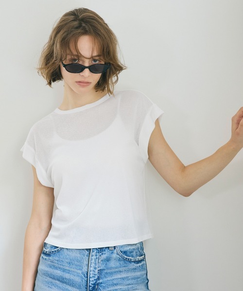 coca(coca)(コカ)の「シアージョーゼットフレンチスリーブTシャツ(Tシャツ/カットソー・レディース・ホワイト/ブラック・L/M/S)」の3枚目の写真