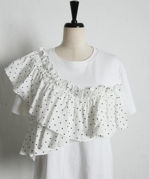 &. NOSTALGIA（アンドドットノスタルジア）の「ドットフリルTシャツ（Tシャツ/カットソー・レディース・ホワイト/ブラック・M）」の5枚目の写真