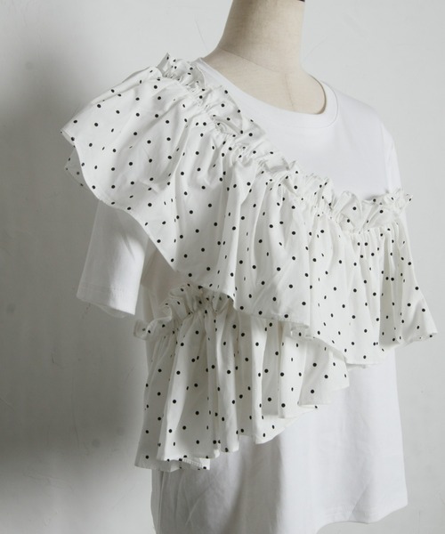 &. NOSTALGIA（アンドドットノスタルジア）の「ドットフリルTシャツ（Tシャツ/カットソー・レディース・ホワイト/ブラック・M）」の6枚目の写真