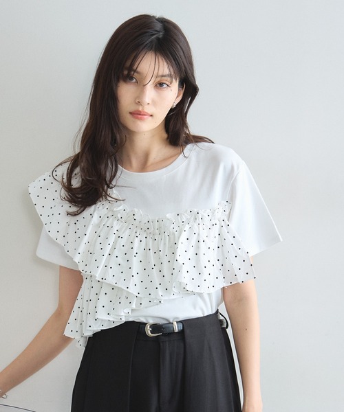 &. NOSTALGIA（アンドドットノスタルジア）の「ドットフリルTシャツ（Tシャツ/カットソー・レディース・ホワイト/ブラック・M）」の12枚目の写真