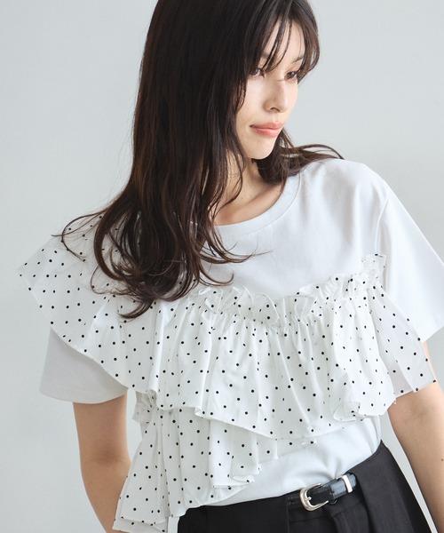 &. NOSTALGIA（アンドドットノスタルジア）の「ドットフリルTシャツ（Tシャツ/カットソー・レディース・ホワイト/ブラック・M）」の13枚目の写真