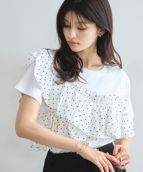 &. NOSTALGIA（アンドドットノスタルジア）の「ドットフリルTシャツ（Tシャツ/カットソー・レディース・ホワイト/ブラック・M）」の14枚目の写真
