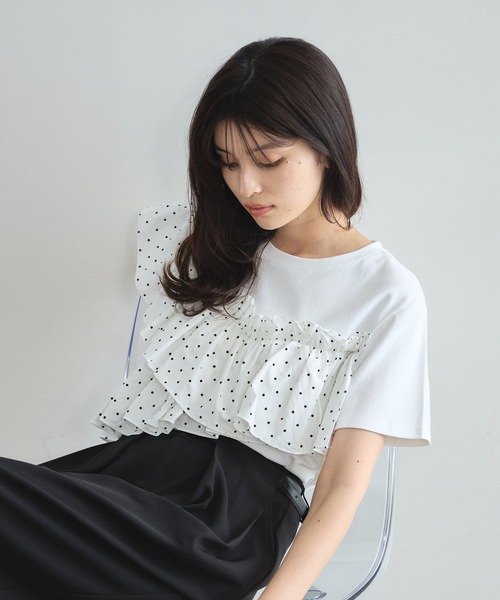 &. NOSTALGIA（アンドドットノスタルジア）の「ドットフリルTシャツ（Tシャツ/カットソー・レディース・ホワイト/ブラック・M）」の16枚目の写真